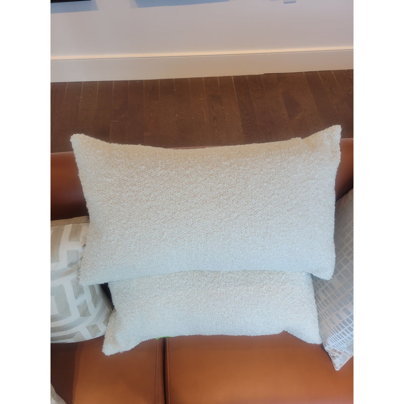 Pair of Off-White Boucle Fabric Lumbar Pillows