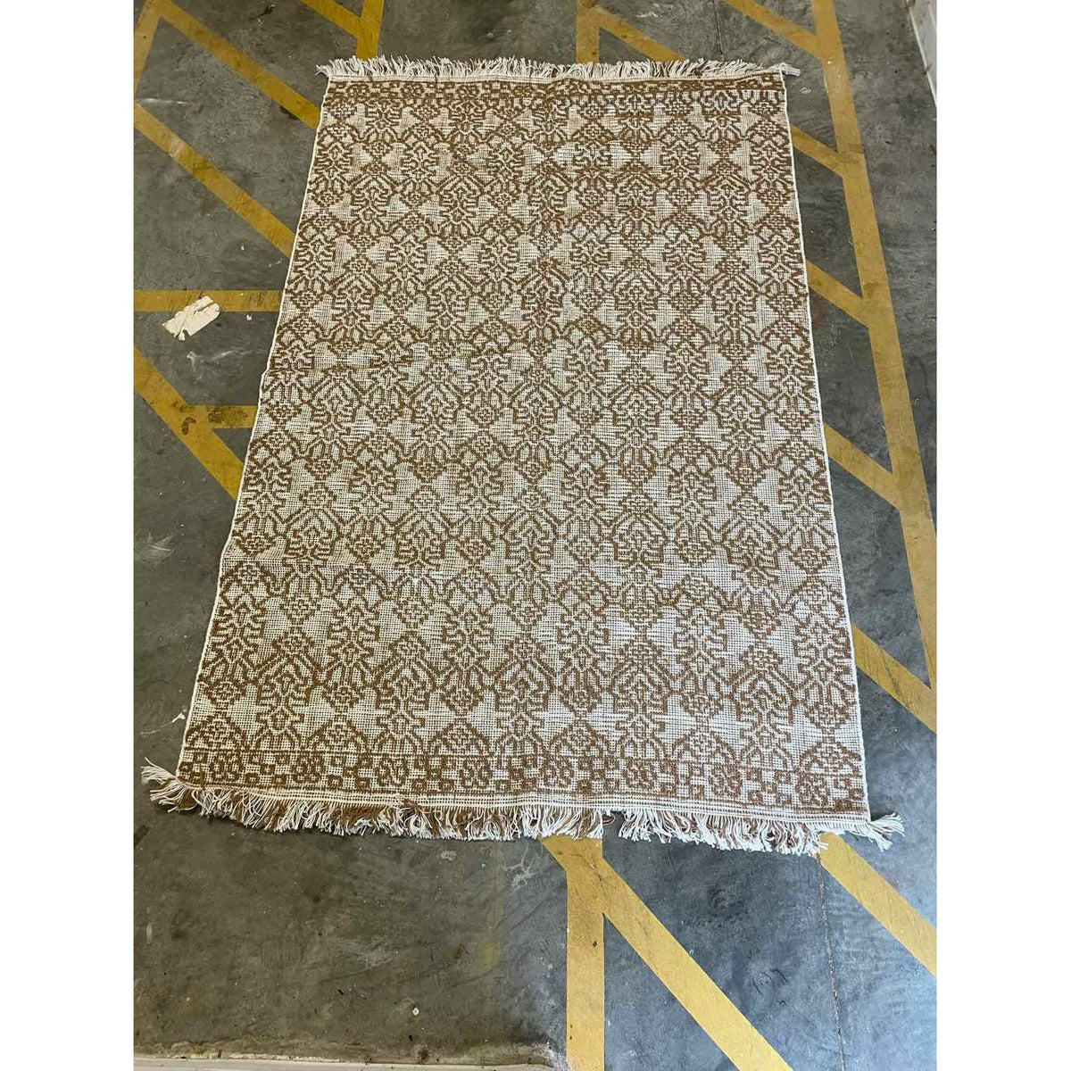 5' x 8.4' Flatweave White & Brown Wool Rug #42