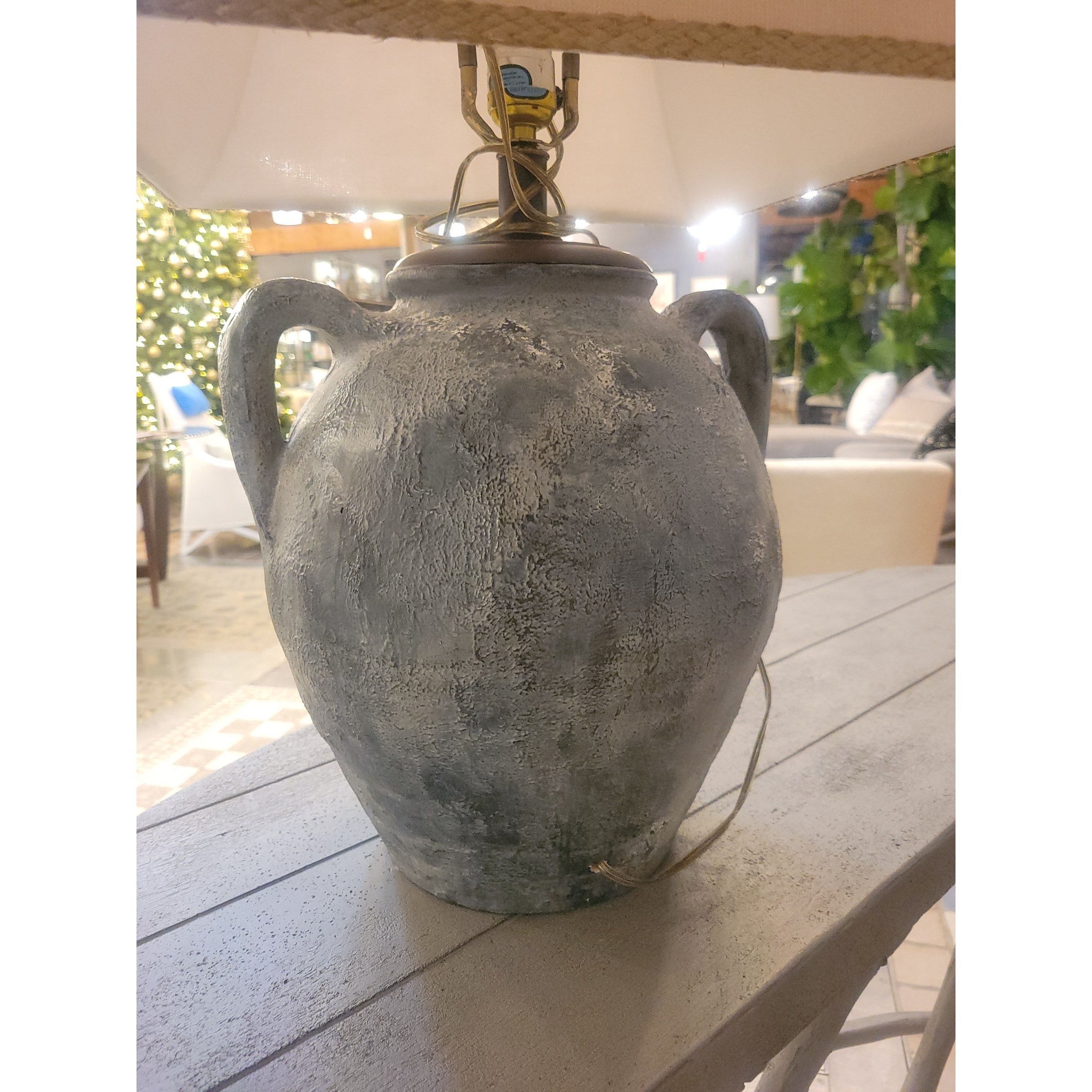 Blue Ceramic Water Pot Table Lamp w/ Shade