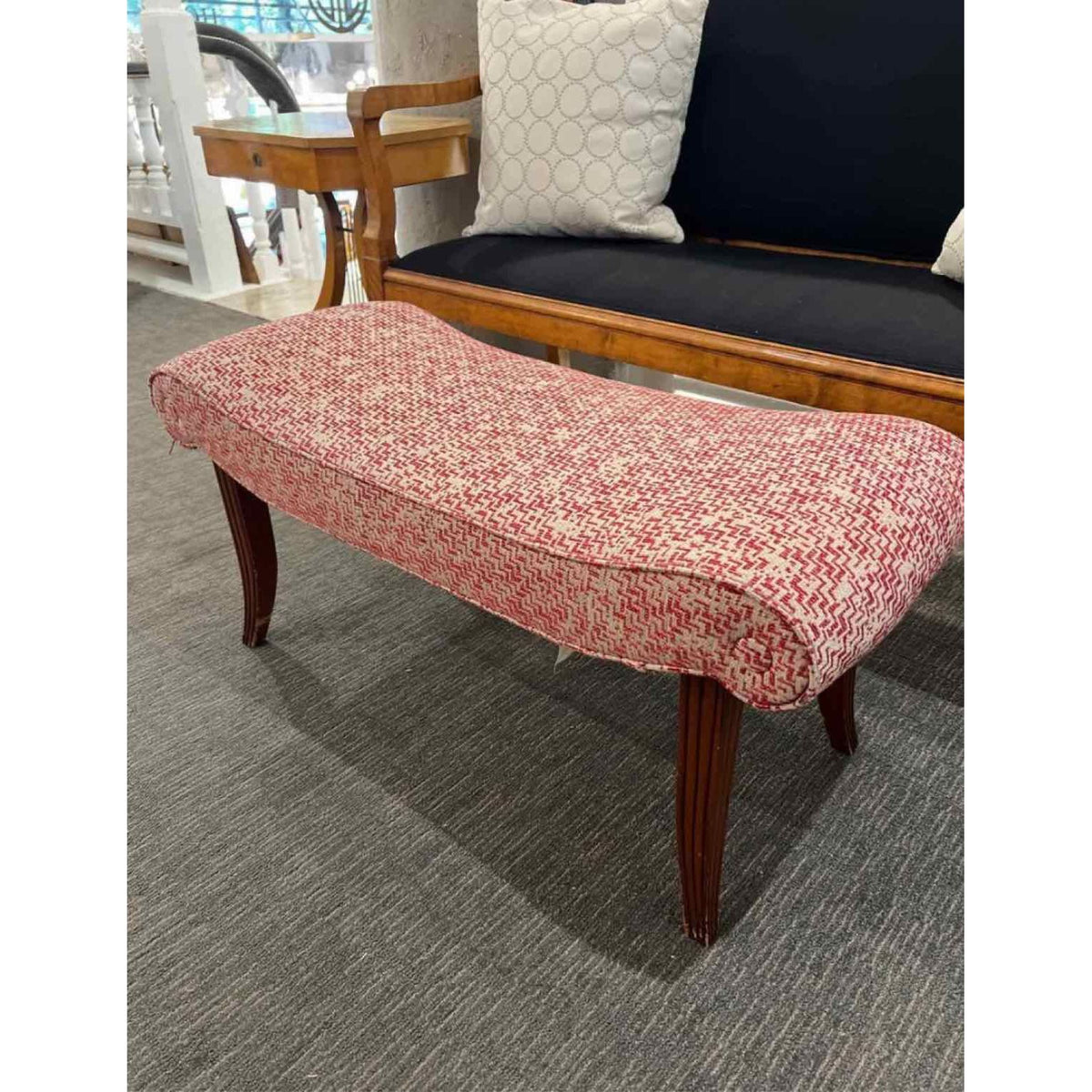 Upholstered Red & White Bench