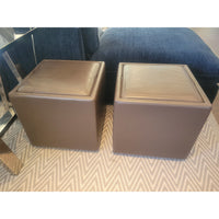 Brown Leather Storage Ottoman w/ Flip Top Wood Tray on Casters by DWR - colletteconsignment.com