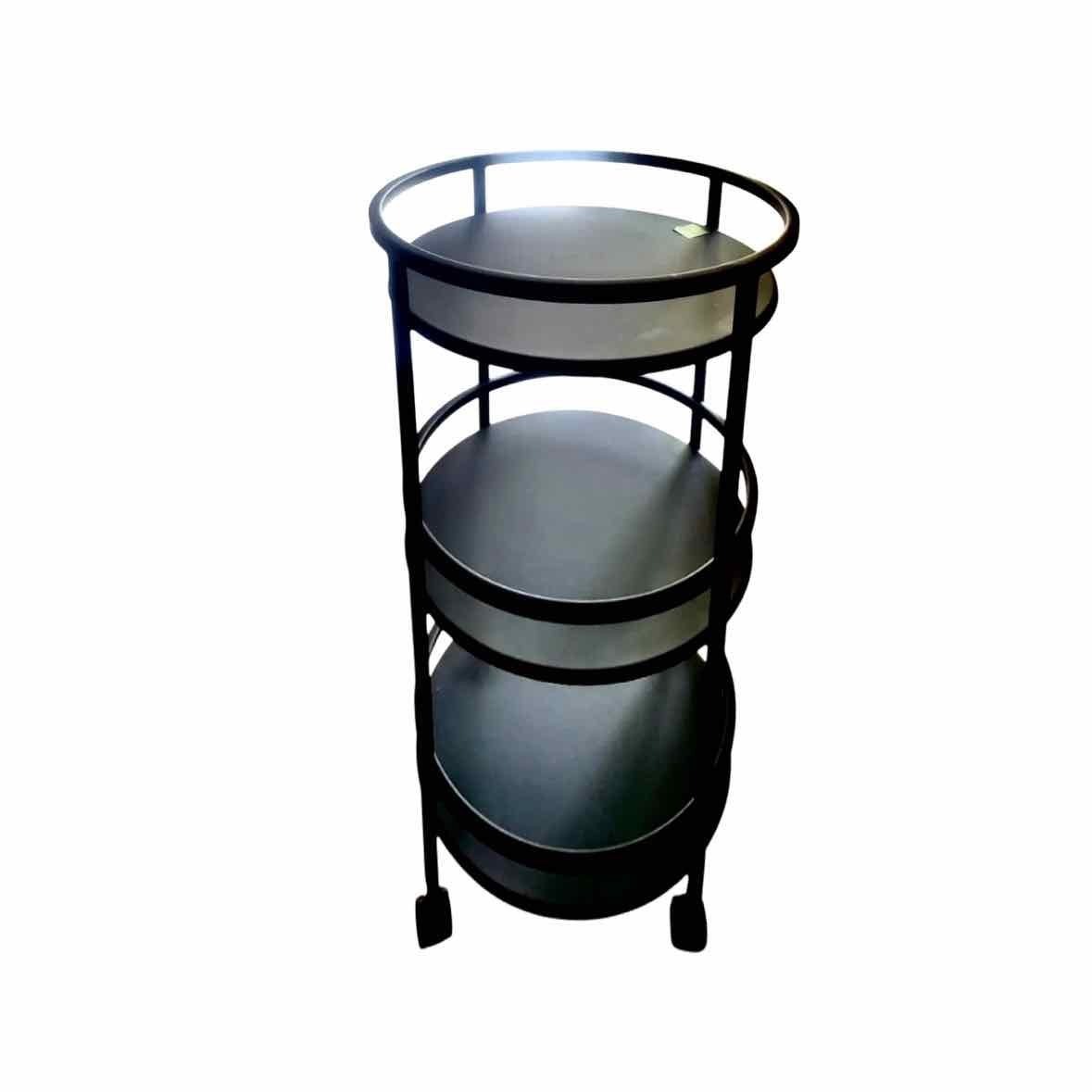 Round 3-Tier Matte Black Metal Rolling Bar Cart