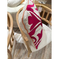 Pink & White Pillow w/Orange Piping from C Wonder,19"Sq AS IS Slight Stain