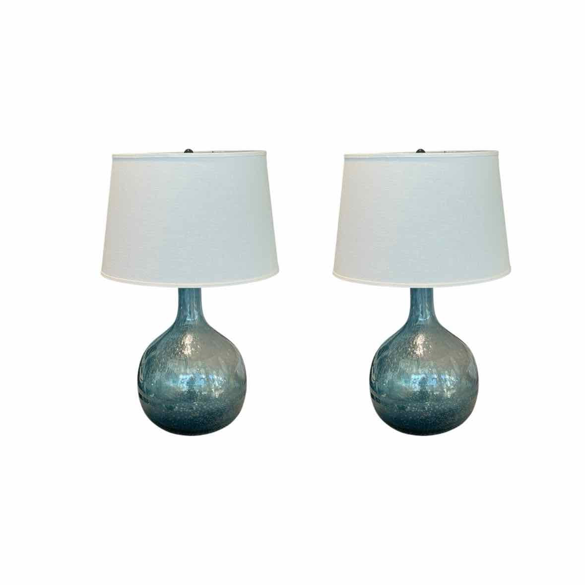 Pair of Blue Seeded Glass Table Lamps 16"DiamX24"