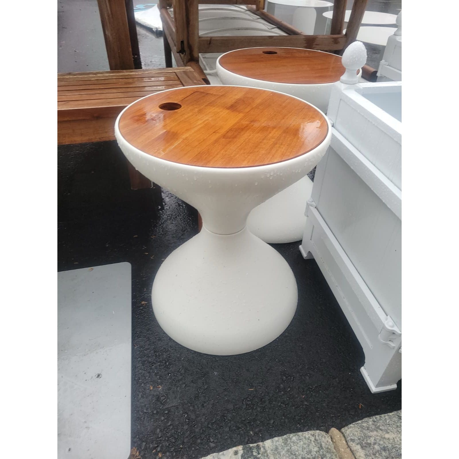 Gloster Hourglass Teak Top Side Table w/ Ice Bucket Insert