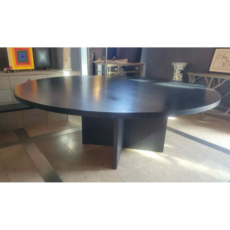 Custom 7-ft Round Black Oak Pedestal Dining Table