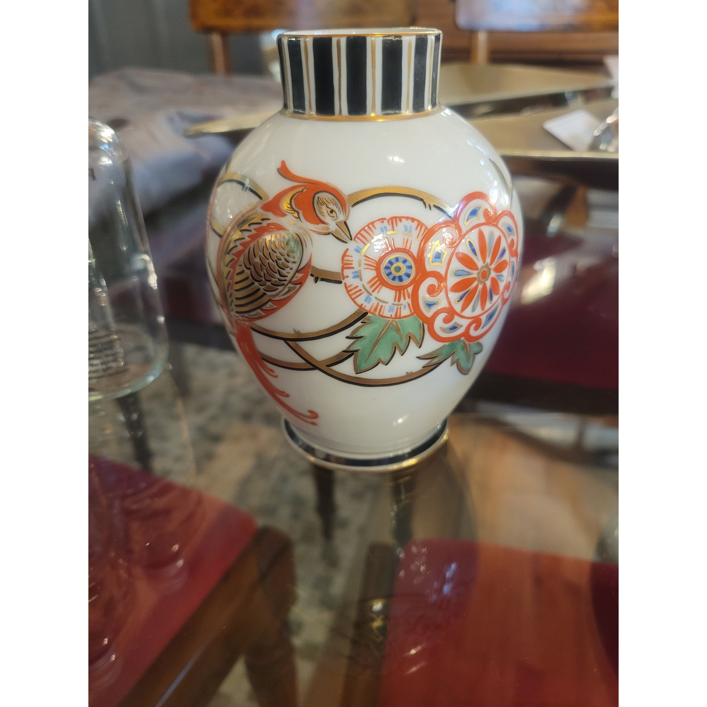 Bird & Flower Gold Painted Vase - colletteconsignment.com