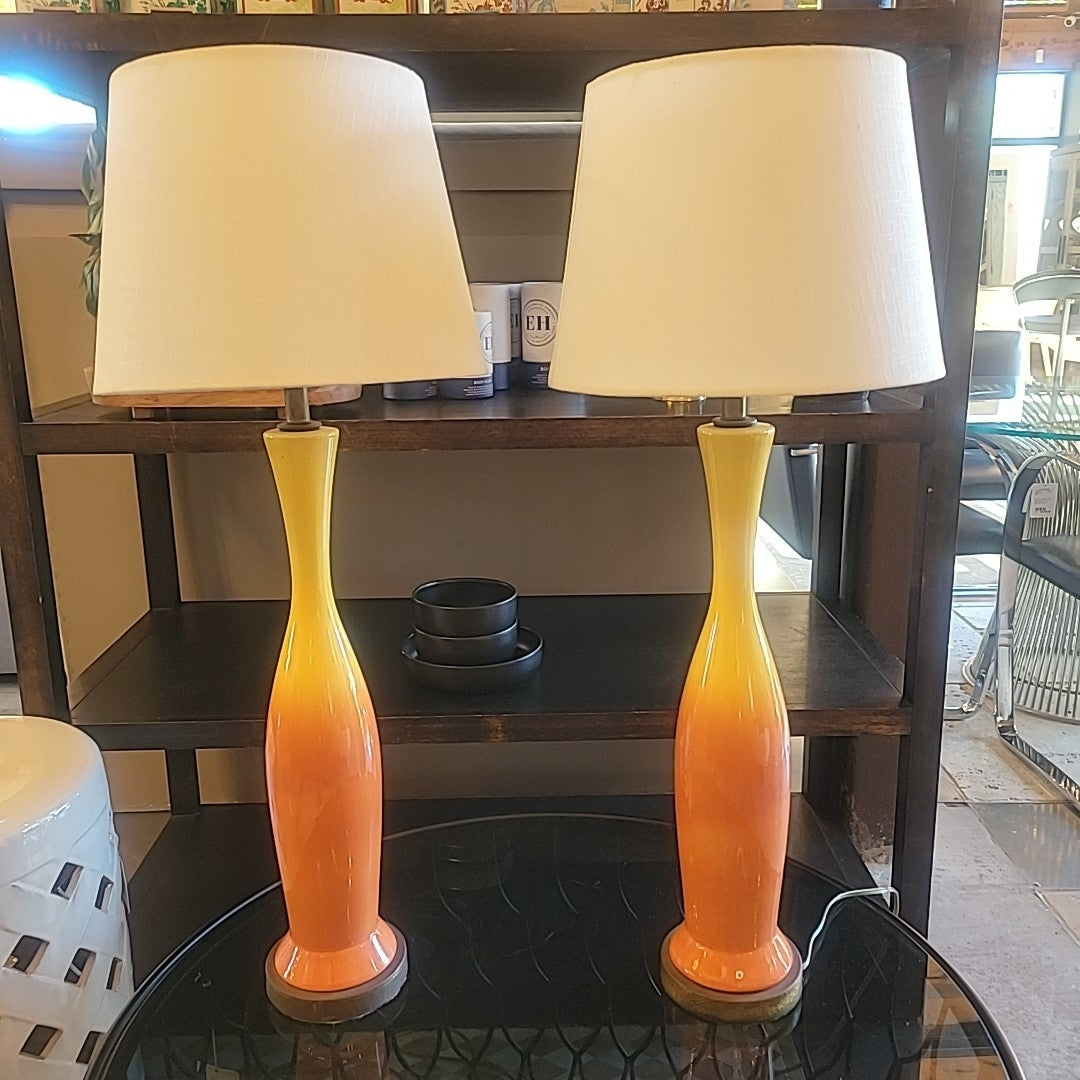 Pair of Slim Orange/Mustard Table Lamps With Linen Shades