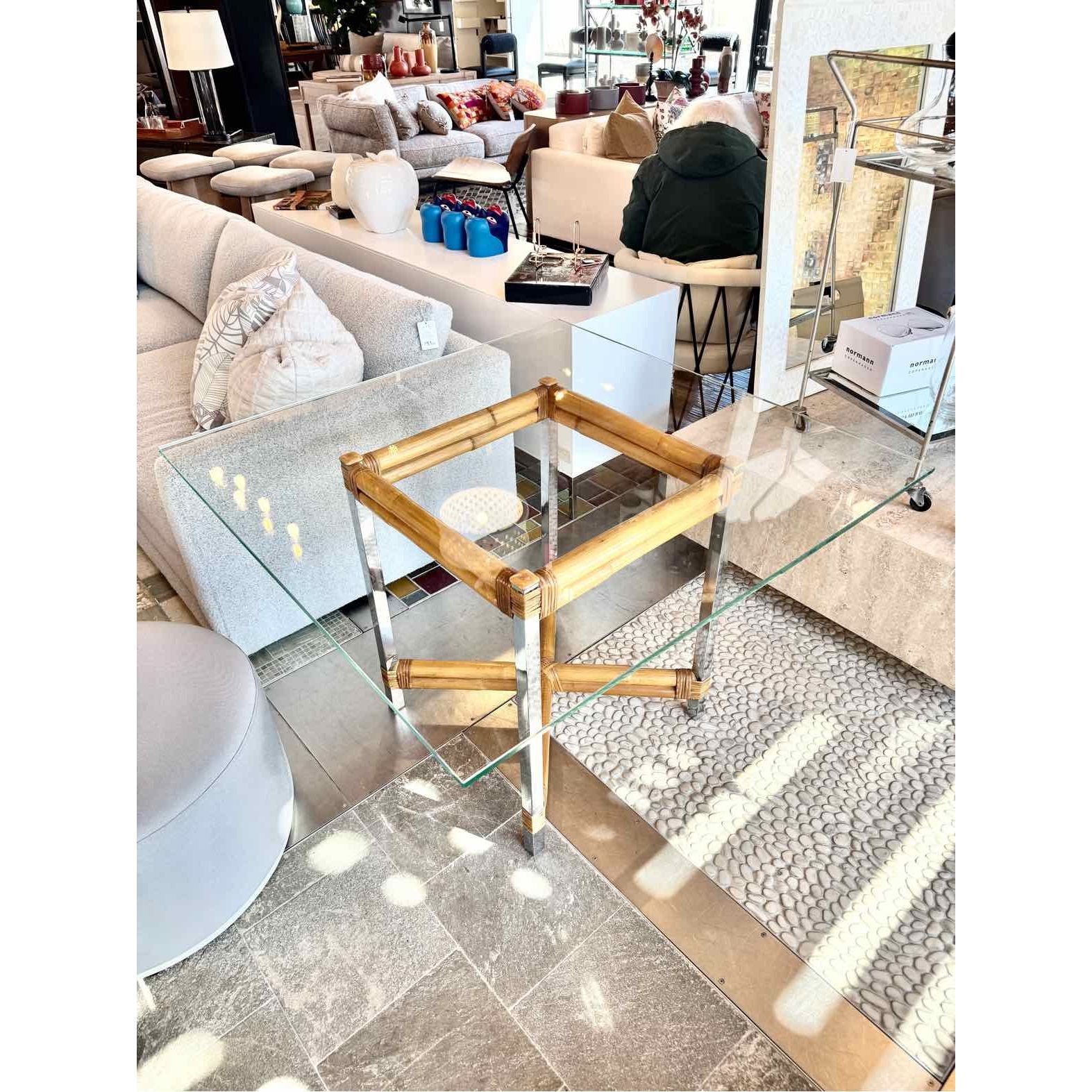 Custom Glasstop Dining Table w/ Bamboo & Chrome Base