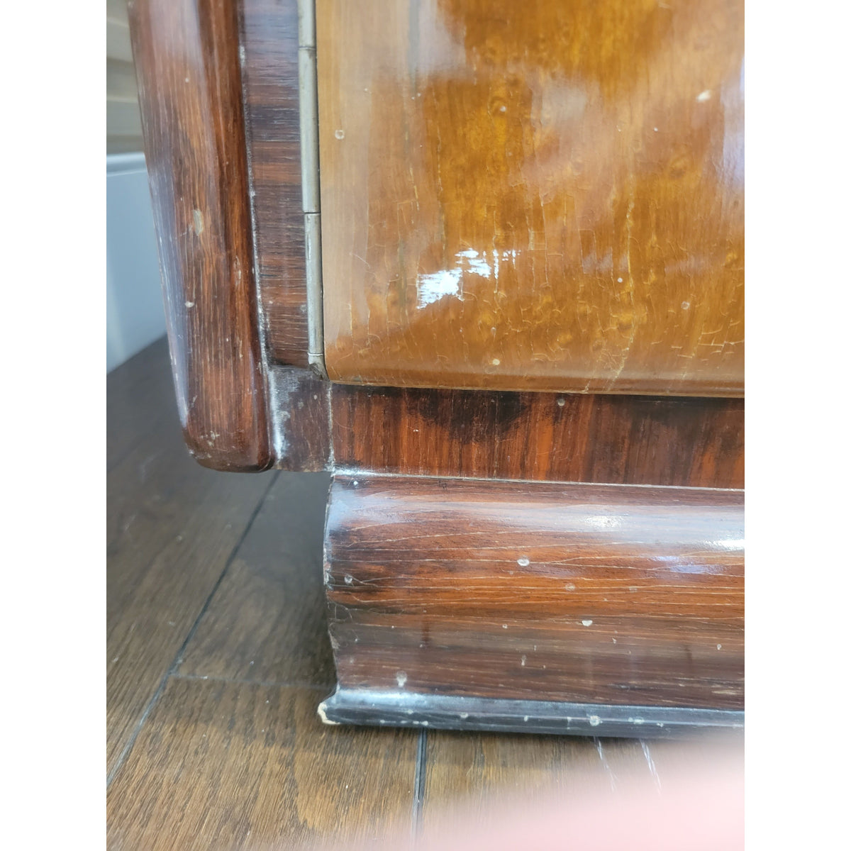 Vintage 3 Door Mottled Wood Armoire w/ Brass Door Pulls - AS IS