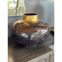 Rare Vintage Brown & Gold Leaf Glass Vase