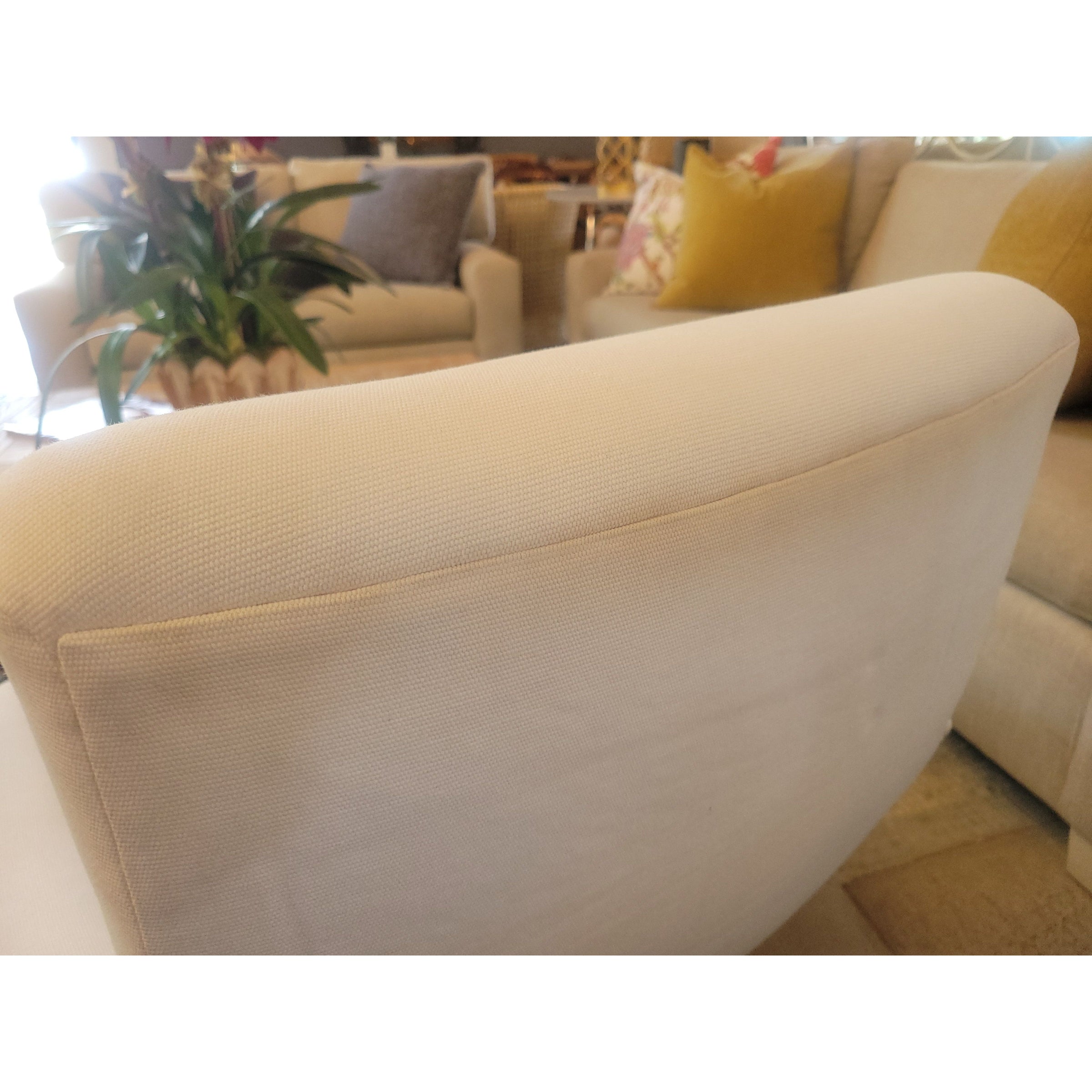 Tufted White Arm Chair w/ Black Metal Legs - AS IS