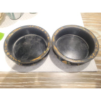 PAIR of Floral Painted Black Lacquered Wood Wine Coasters - colletteconsignment.com