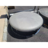 Round Gray Leather & Chrome Ottoman by RH - AS IS