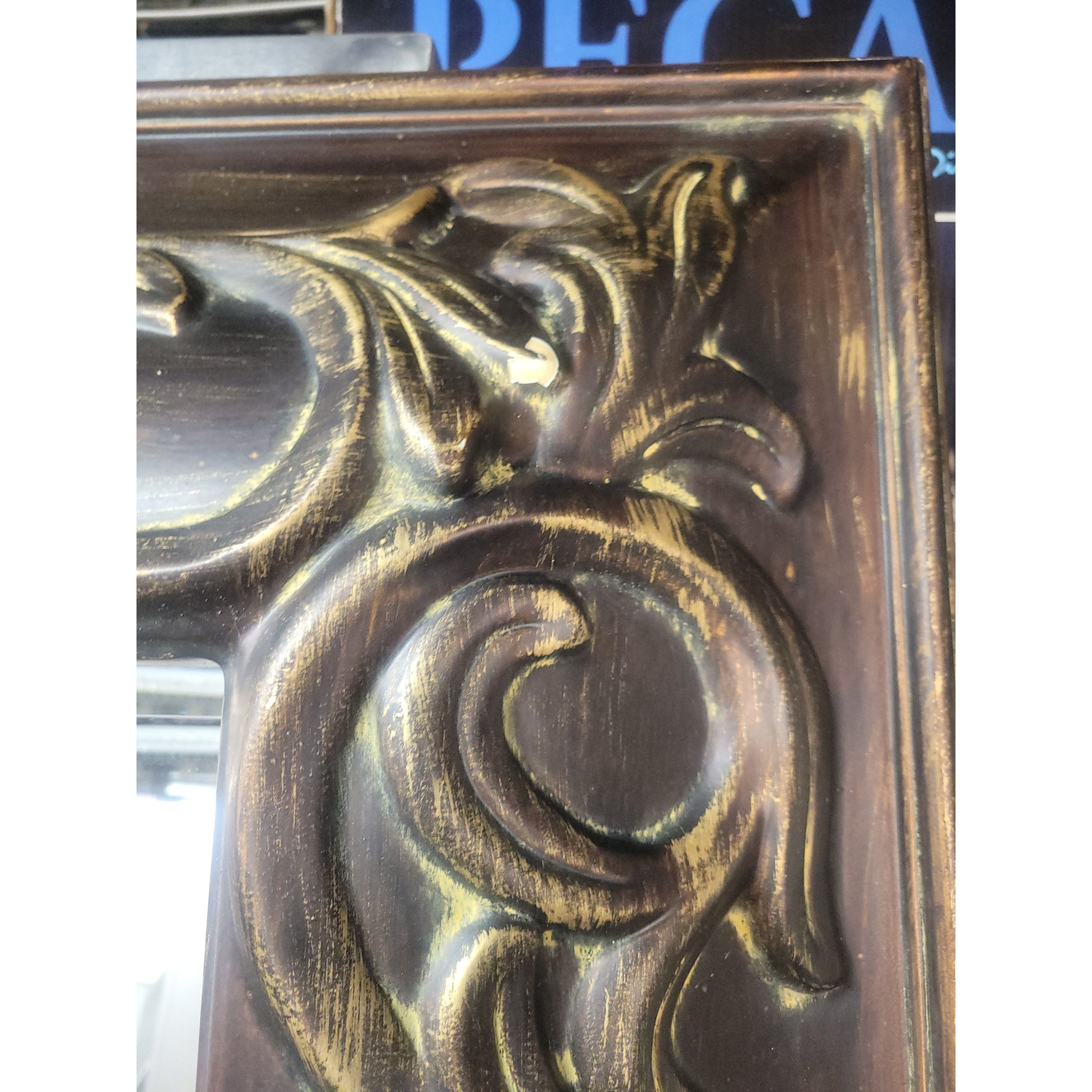 Gold Scrollwork Frame Leaning Mirror w/ Beveled Glass - AS IS