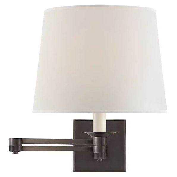 'Evans' Bronze Swing Arm Sconce w/ Percale Shade by RL
