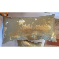 PAIR of Olive Green & Gold Lumbar Pillows