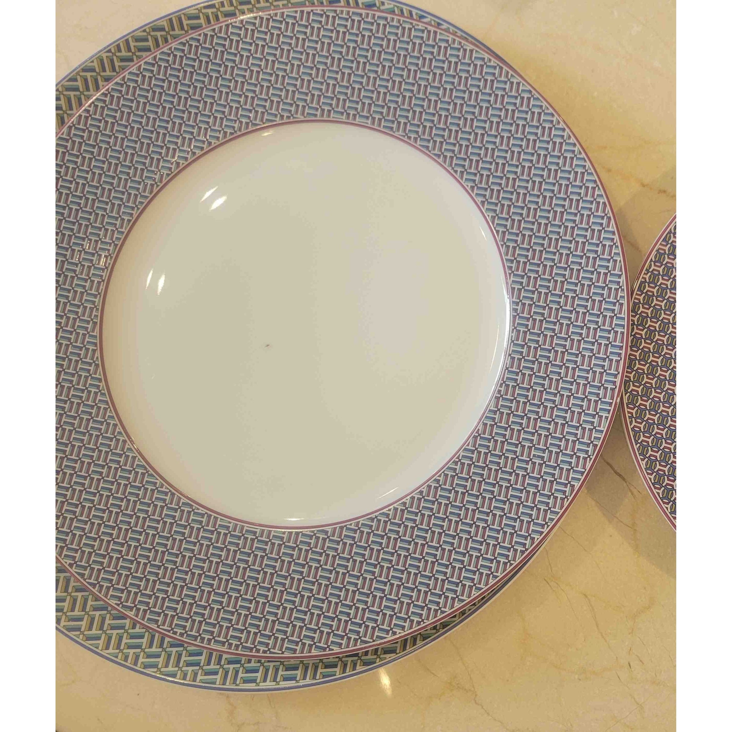 Hermes Tie Set Porcelain Dinner Plate w/ Purple Trim