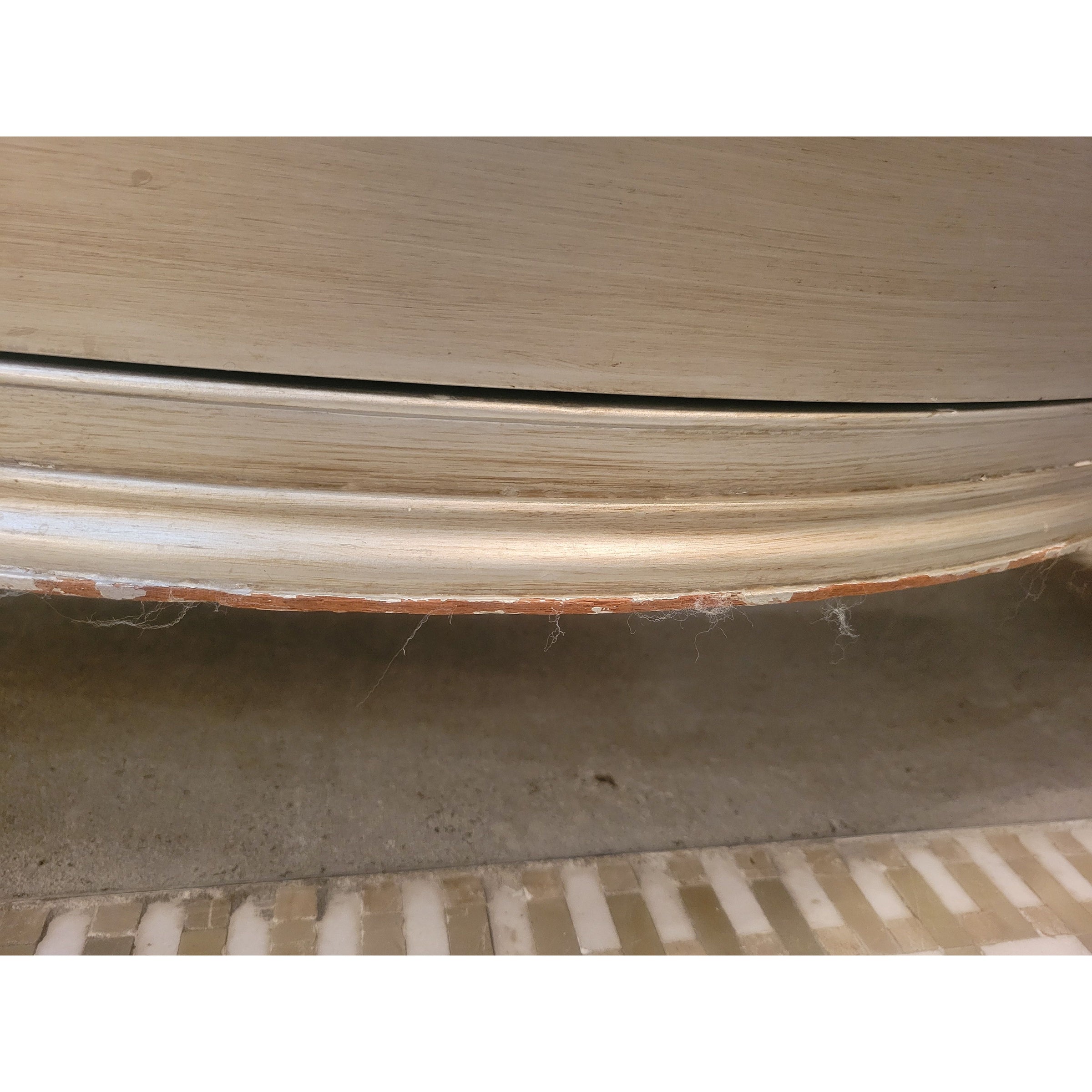 Antique 4-Drawer Platinum Painted Rococo Commode w/ Mirror Glass Top (As Is)