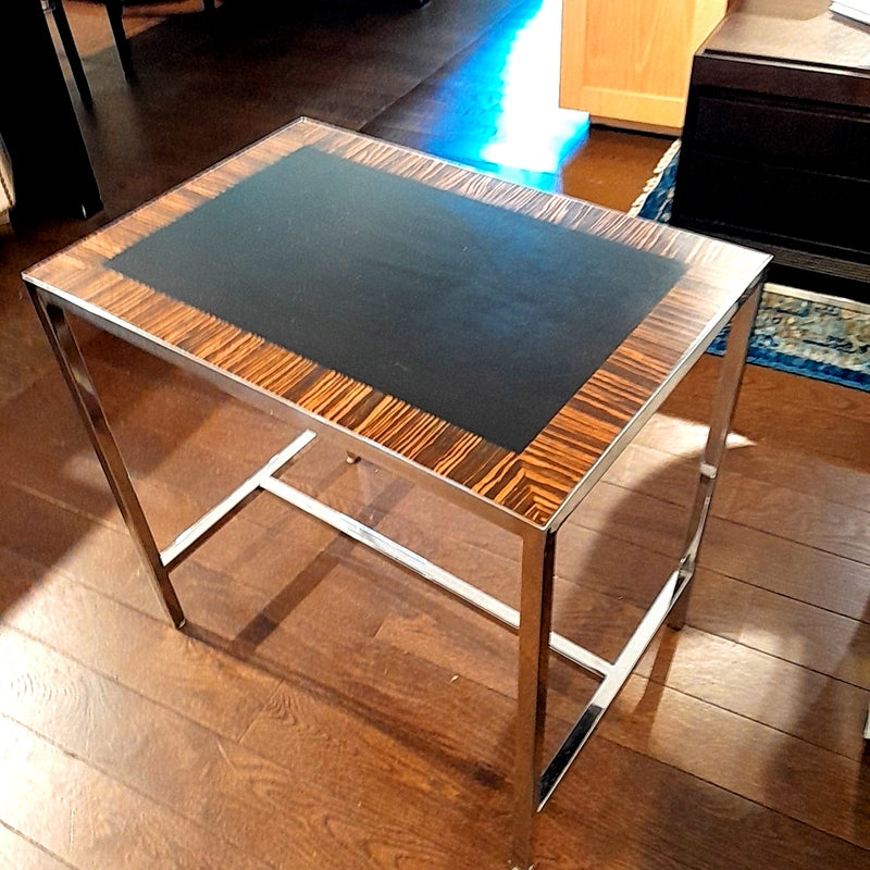 PAIR of Zebrawood & Chrome Side Tables - AS IS