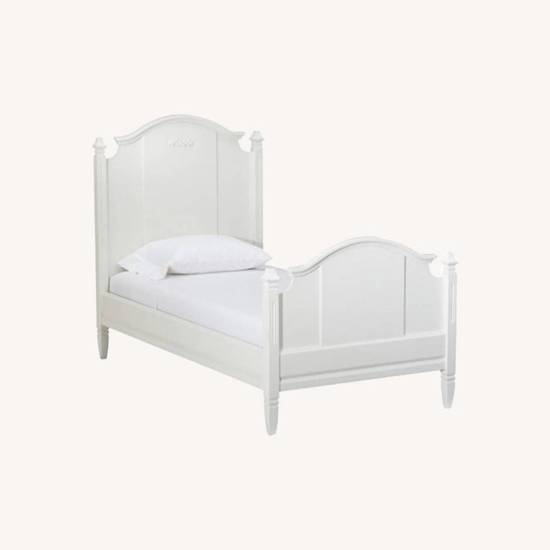 White Wood Twin-Sized Bed w/ Floral Accents by Pottery Barn - colletteconsignment.com