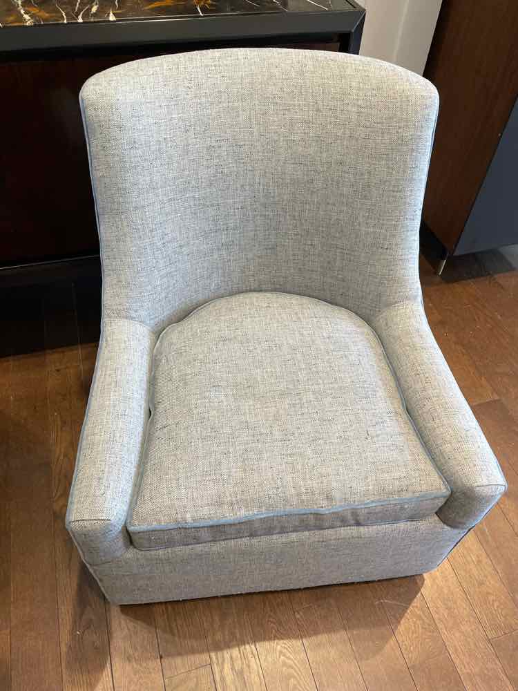 PAIR of Blue Upholstered Swivel Chairs w/ Velvet Piping by CR Laine