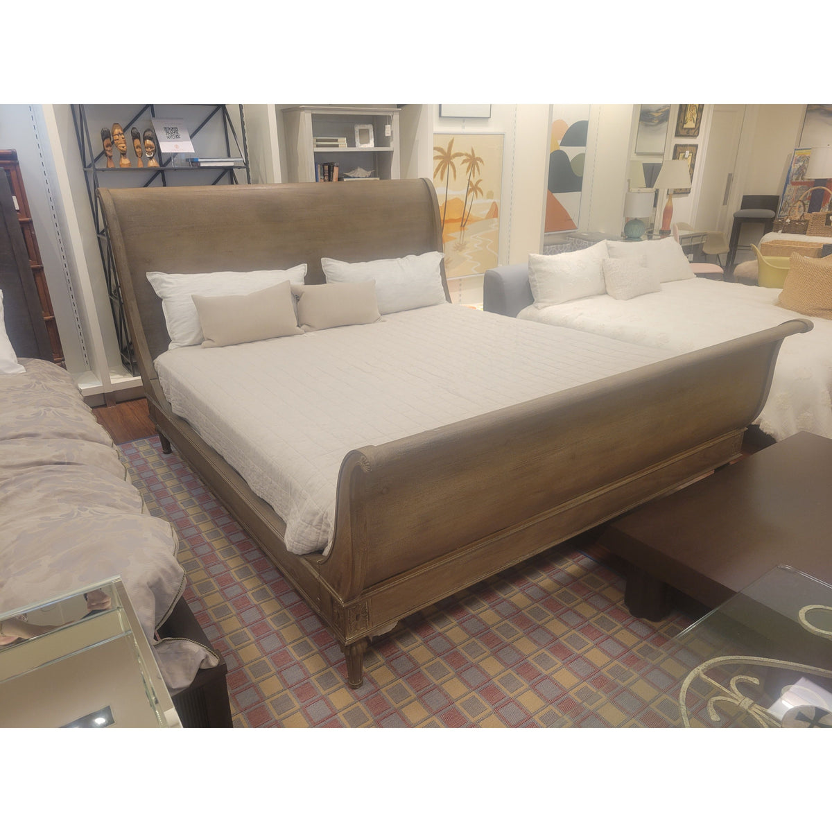 King-Sized Empire Rosette Sleigh Bed Frame by RH - colletteconsignment.com