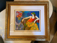 'Comfortably Confident' L.E. Print by Itzchak Tarkay in Gold Frame