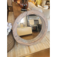 Round Rustic Natural Wood Mirror w/ Hook