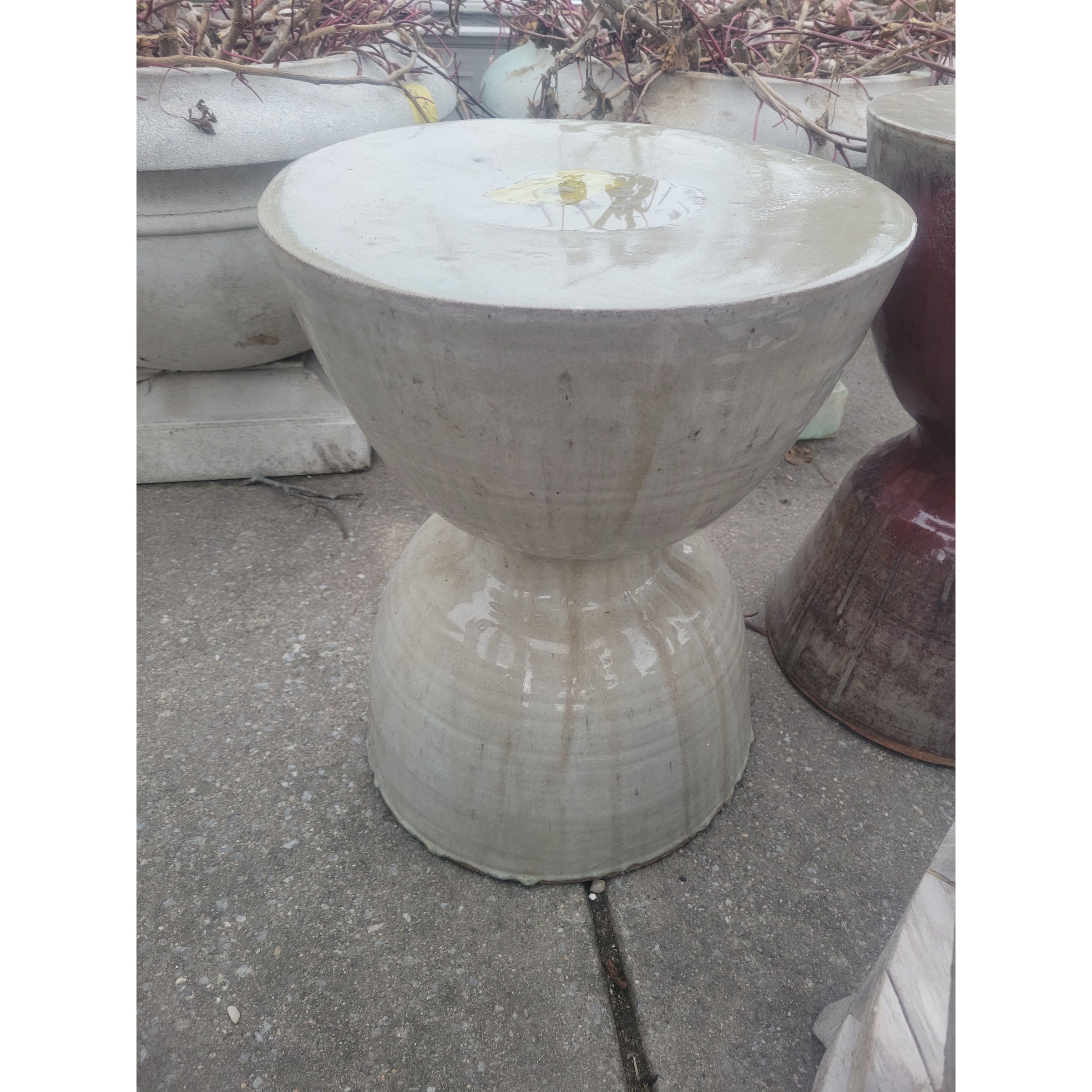 Gray Ceramic Hourglass Garden Stool / Side Table - colletteconsignment.com