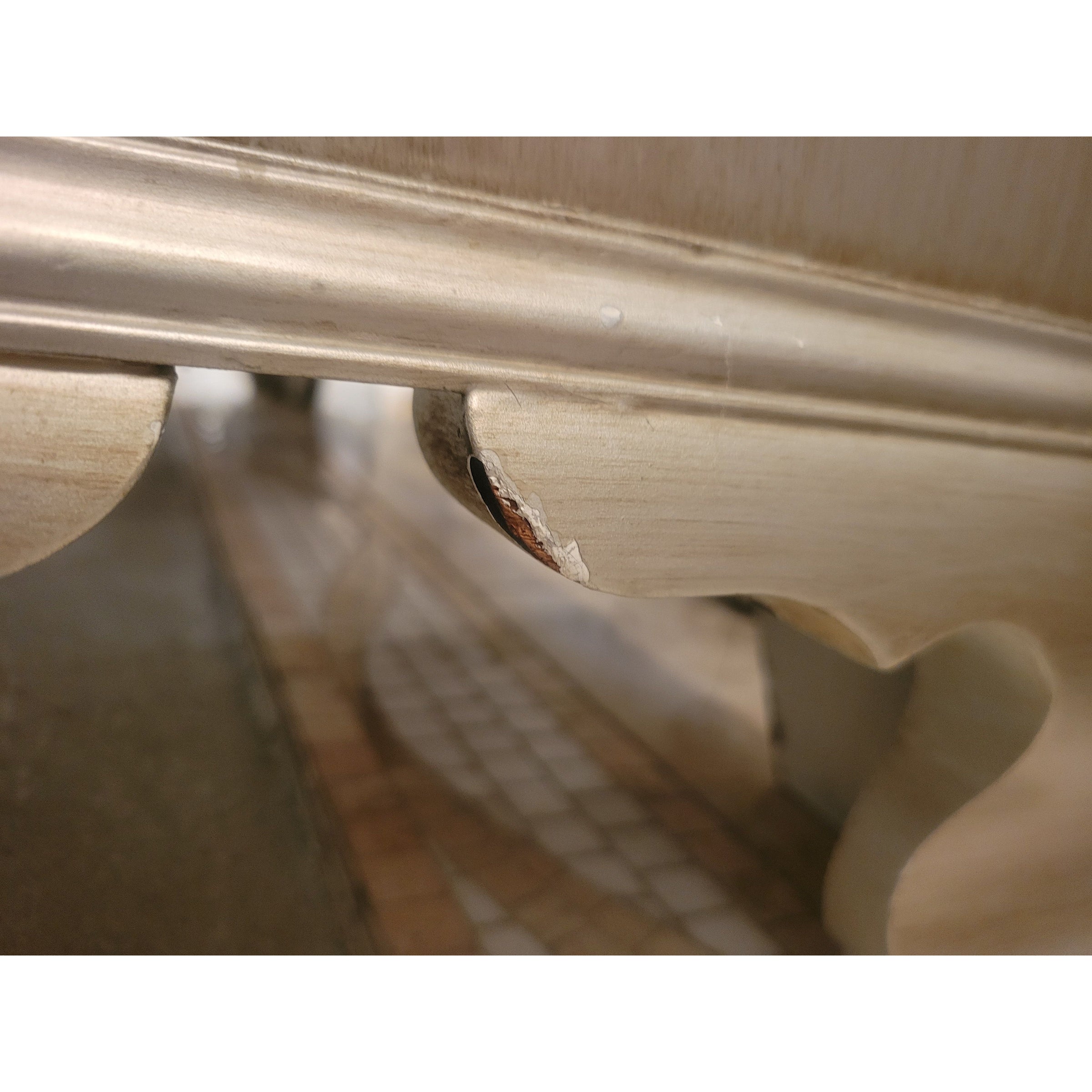 Antique 4-Drawer Platinum Painted Rococo Commode w/ Mirror Glass Top (As Is)