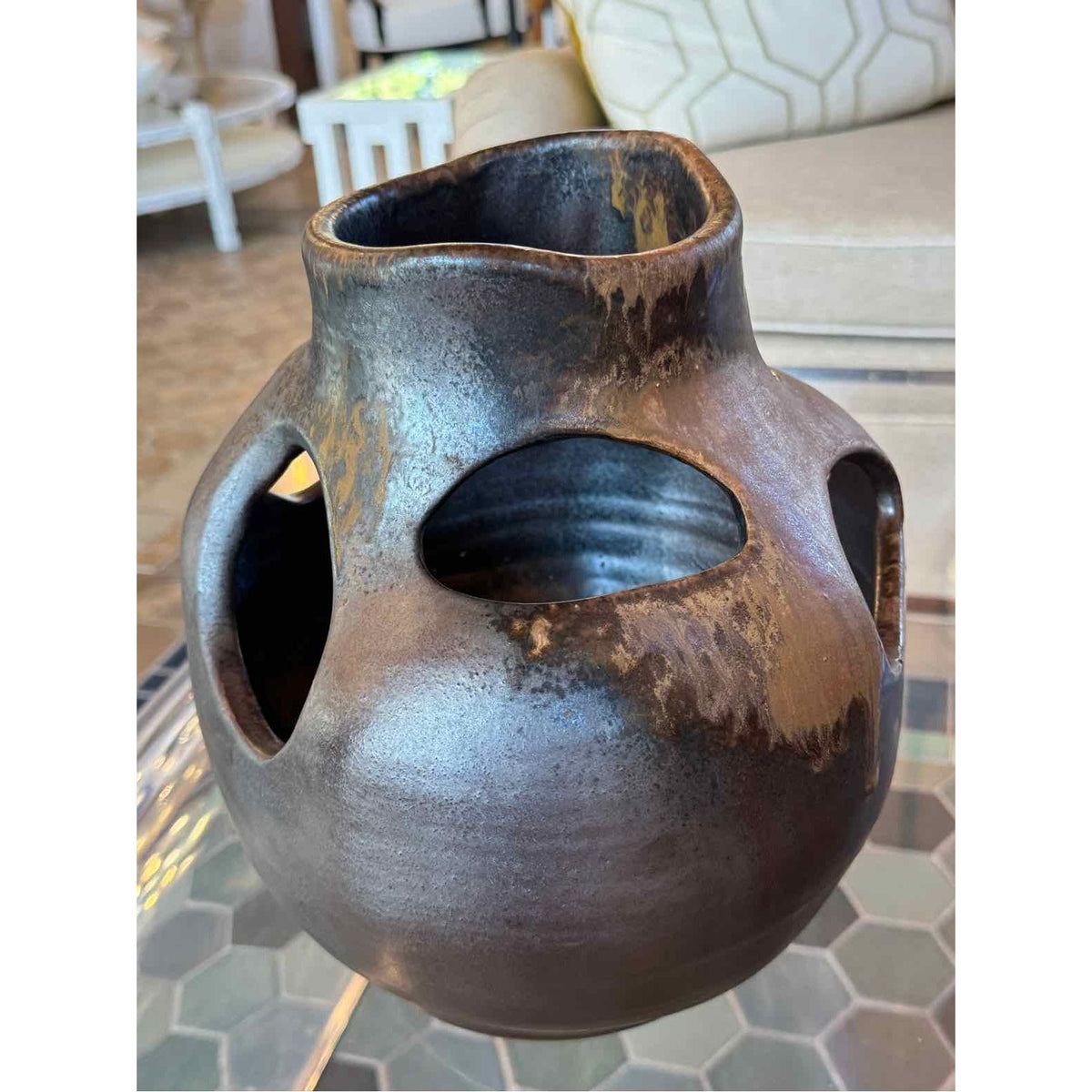 Ikebana Gray & Tan Sculptural Vase