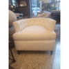 PAIR of Custom Beige Tufted Club Chairs w/ Dark Wood Legs