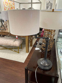 Bronze Swing Arm Table Lamp w/ Beige Shade by Robert Abbey