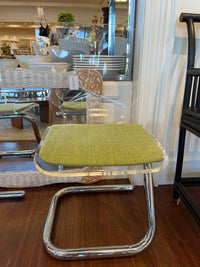 PAIR of Mid-Century Lucite & Chrome Chairs w/ Green Seats by Luigi Bardini