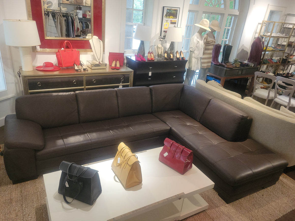 10-ft Tufted Brown Leather L Sectional