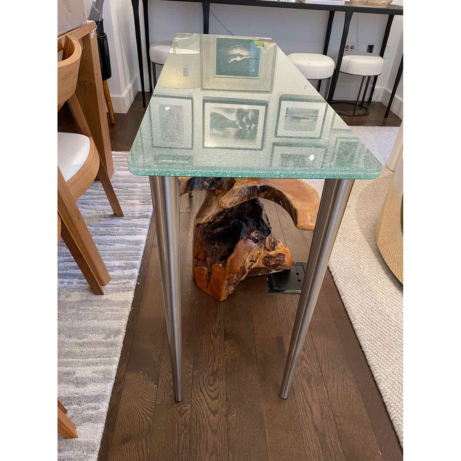 4-ft Crackle Glass Console Table on Metal Legs