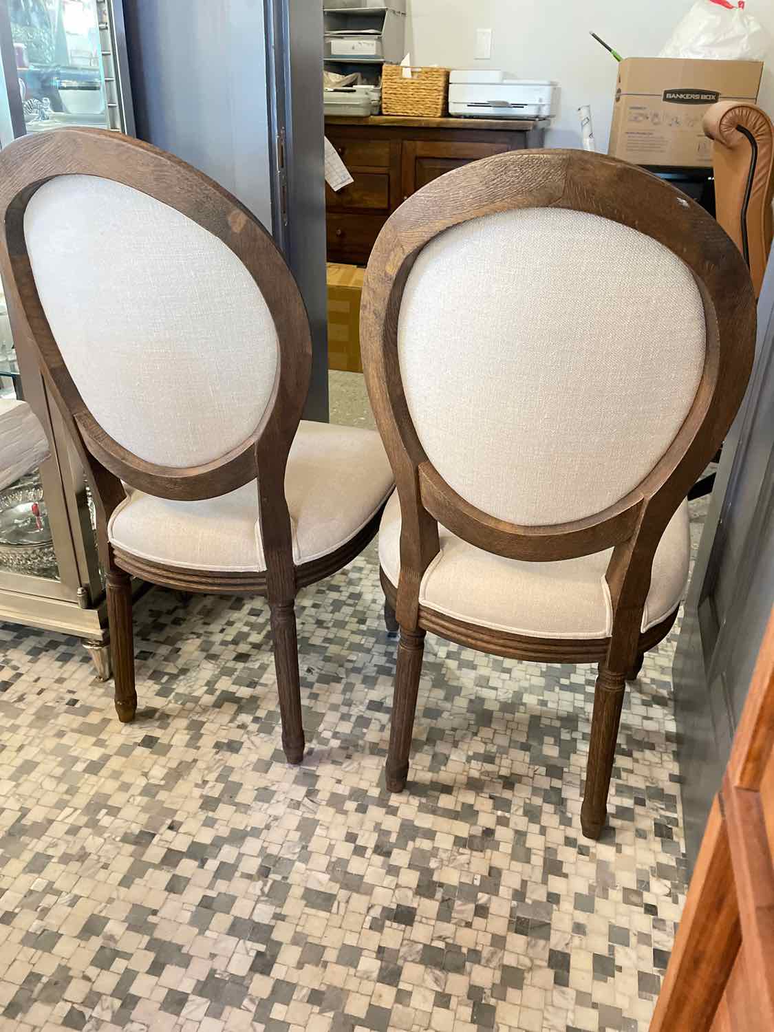 SET of 8 French Linen & Wood Dining Side Chairs by RH