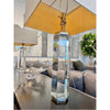 Pair of Hexagonal Lucite Table Lamps w/ Beige Shades by RH