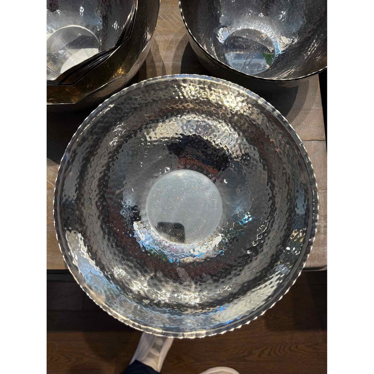 Large Hammered Stainless Steel Bowl, 9.5"Dx4"H