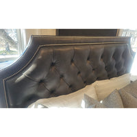 King-Sized 'Lianna' Tufted Charcoal Leather Bed Frame by Ethan Allen