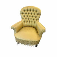 Vintage Green Pattern Design Uph. Accent Chair w/ Gold Tassels
