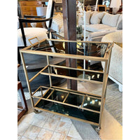 Custom Dark Brass & Glass Rolling Bar Cart w/ Removable Tray Top