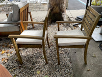 Pair of Teak Outdoor Dining Chair w/ White Cushions