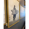 B&W Beach Surfer Photograph on Canvas in Floating Wood Frame