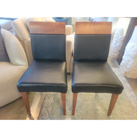 SET of 8 Custom Cherry Wood & Leather Dining Side Chairs by Dinec