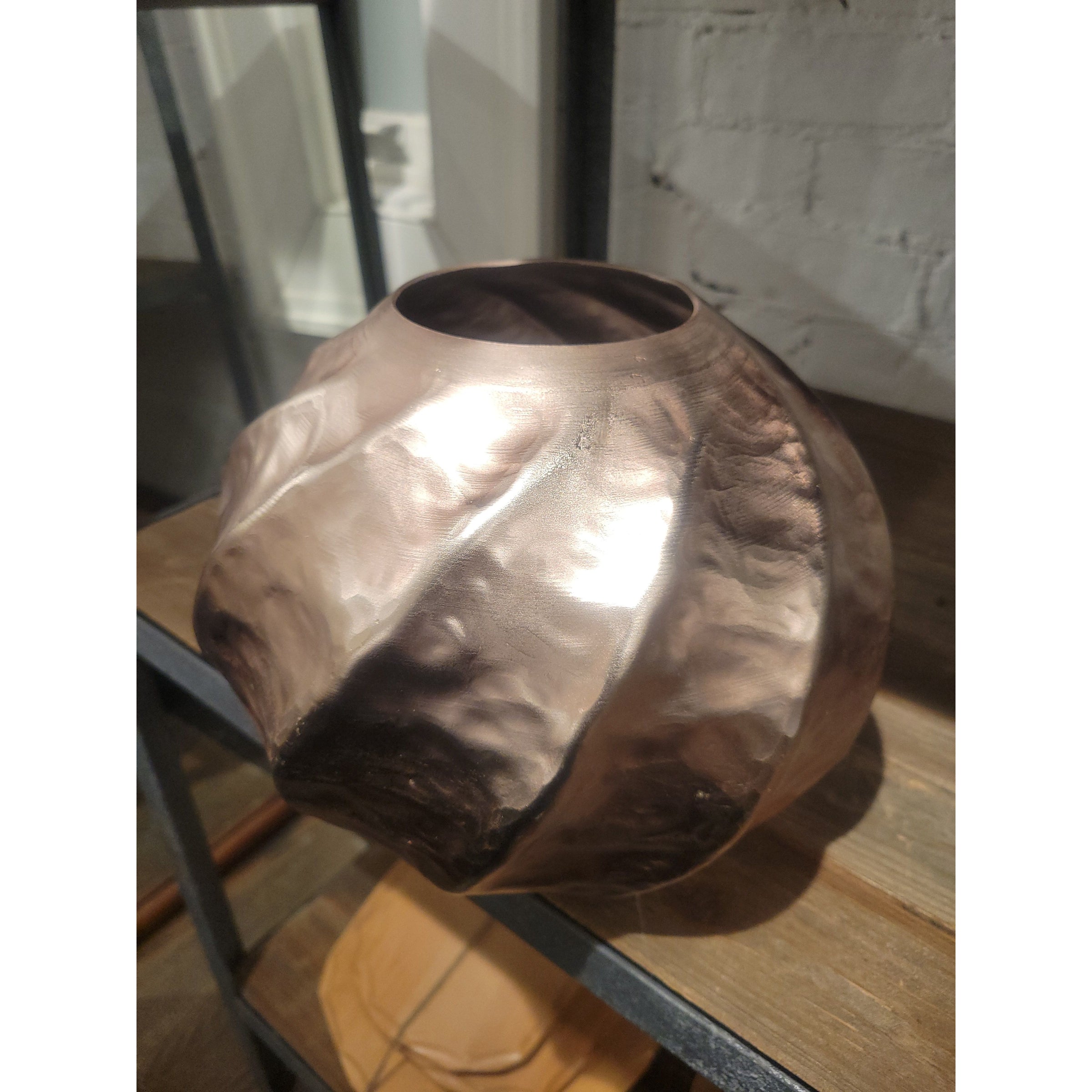 Short Rose Gold Swirled Ceramic Vase