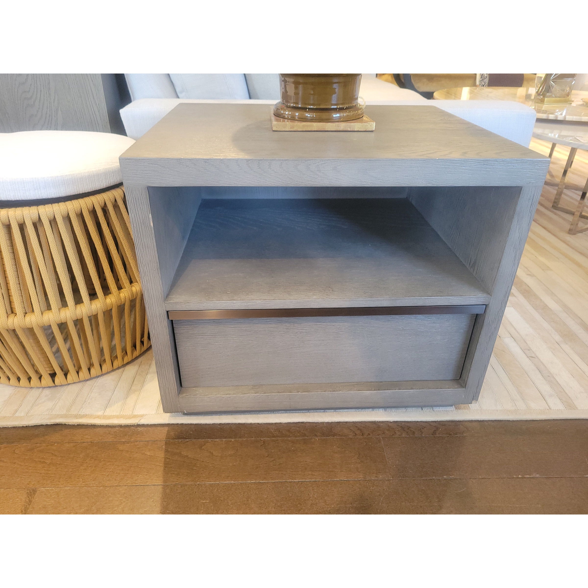 PAIR of Bezier 1-Drawer Graywash Oak Side Tables by RH