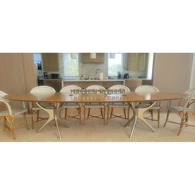 Custom Walnut & Brass Oval Dining Table - AS IS