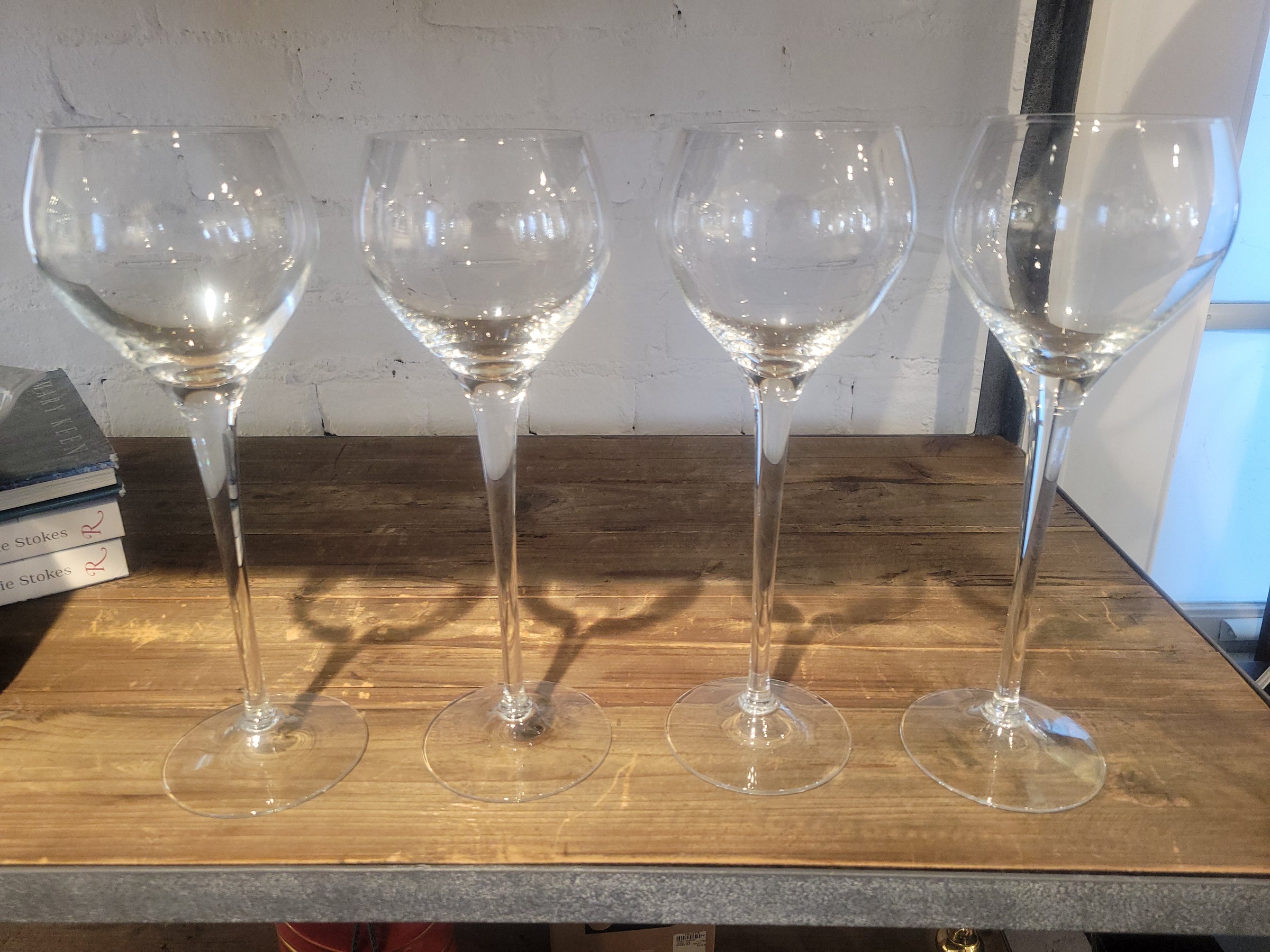 SET of 4 Crystal Long-Stemmed Wine Glasses Attrib. to Badash